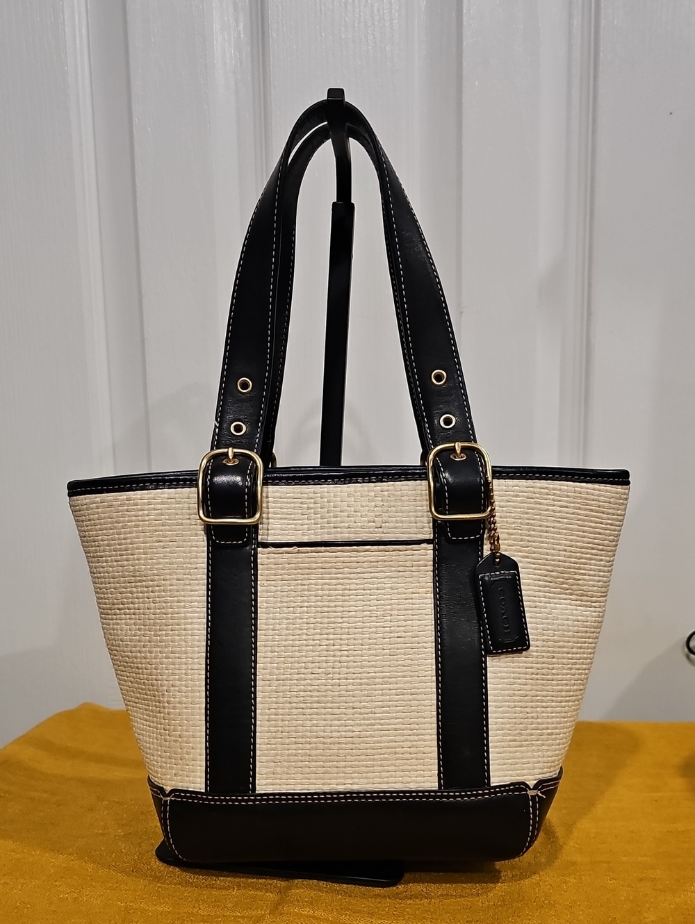 Coach Vintage Legacy Straw & Leather Small Tote Mint Condition